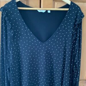 Reitmans Black Polka Dot V-Neck 3X
